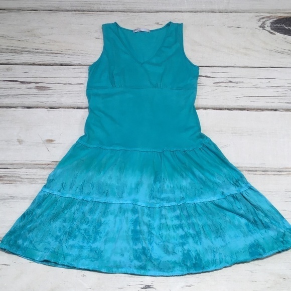 PrAna Dress Midi Tie Dye Blue Full Blue Small Sleeveless Tiered - Picture 3 of 11